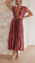 Harper | Women's Pleated Midi Dress | V Neck Wedding Guest-Women Dress-Pick NewYork