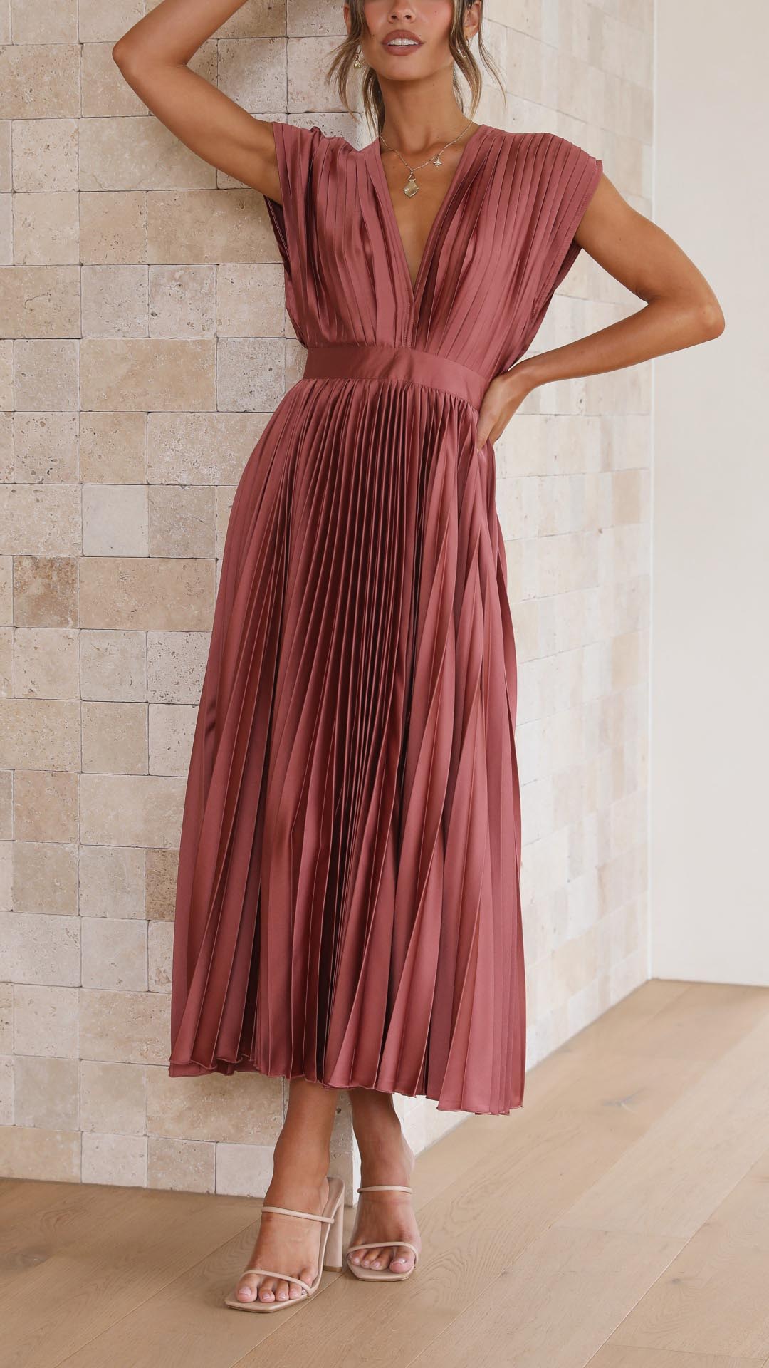 Harper | Women's Pleated Midi Dress | V Neck Wedding Guest-Women Dress-Pick NewYork