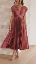 Harper | Women's Pleated Midi Dress | V Neck Wedding Guest-Women Dress-Pick NewYork
