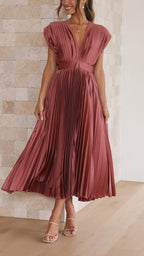 Harper | Women's Pleated Midi Dress | V Neck Wedding Guest-Women Dress-Pick NewYork