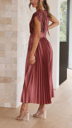 Harper | Women's Pleated Midi Dress | V Neck Wedding Guest-Women Dress-Pick NewYork