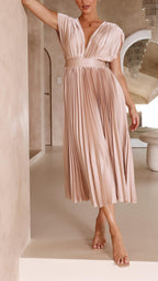 Harper | Women's Pleated Midi Dress | V Neck Wedding Guest-Women Dress-Pick NewYork