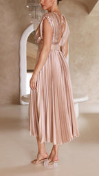 Harper | Women's Pleated Midi Dress | V Neck Wedding Guest-Women Dress-Pick NewYork