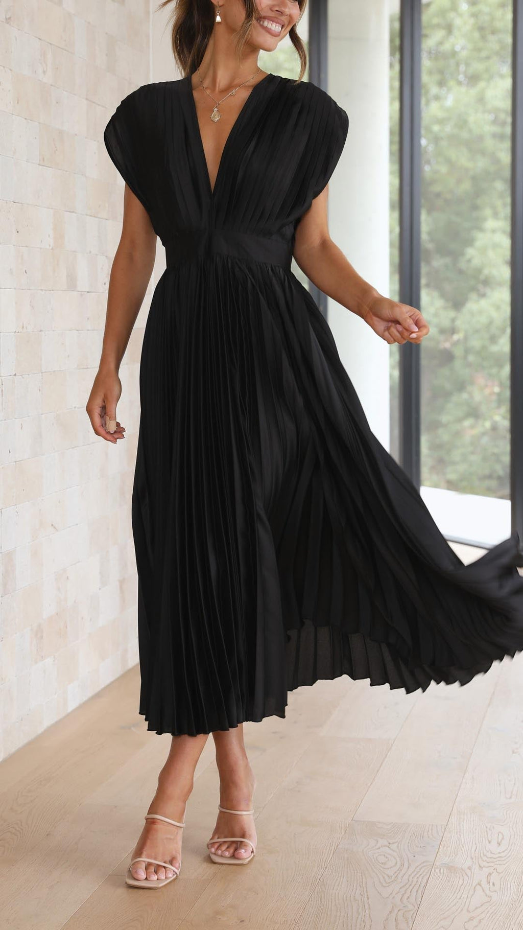 Harper | Women's Pleated Midi Dress | V Neck Wedding Guest-Women Dress-Pick NewYork