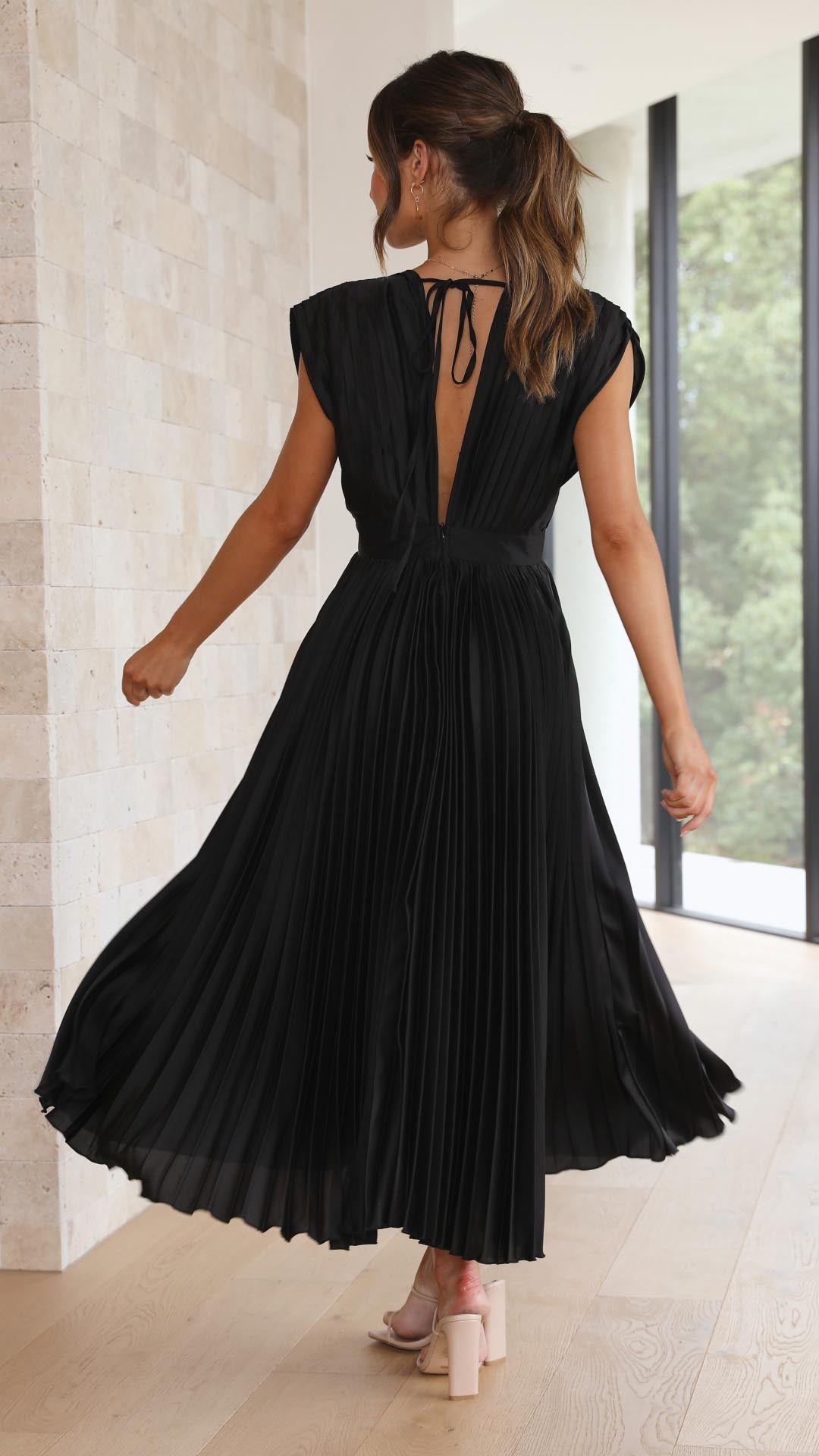 Harper | Women's Pleated Midi Dress | V Neck Wedding Guest-Women Dress-Pick NewYork