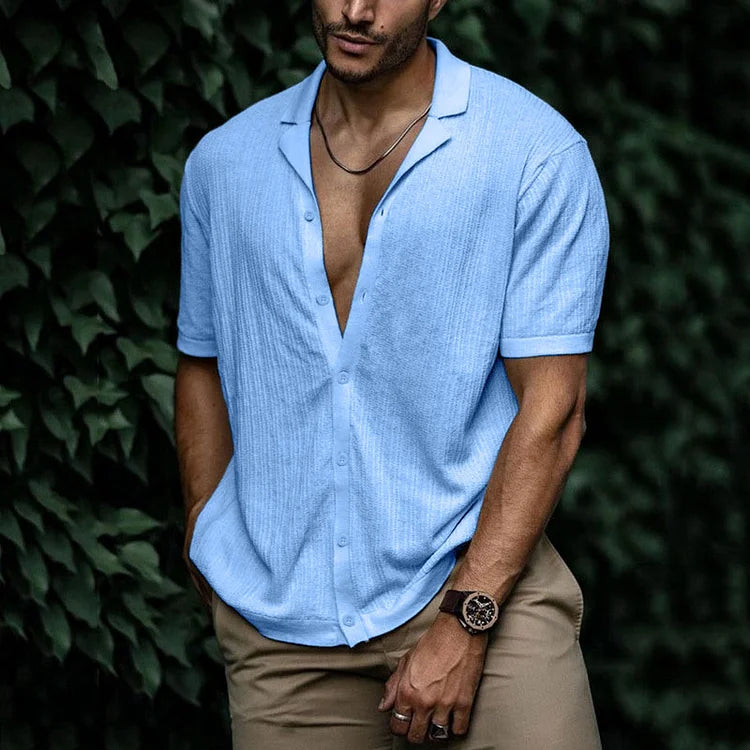 Wyatt | Men’s Short Sleeve Button Front Shirt | Open Collar Solid Color Casual Wear-Men Shirt-Pick NewYork