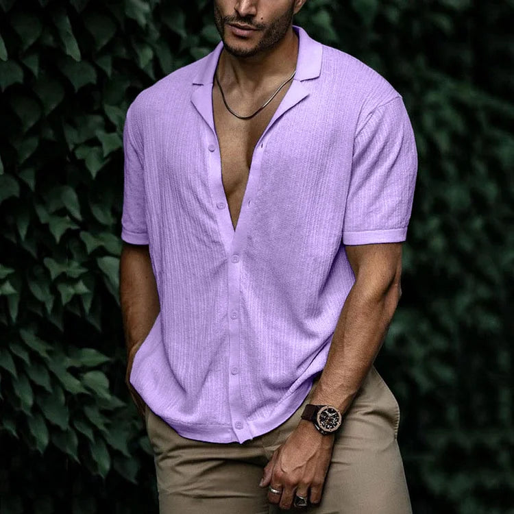 Wyatt | Men’s Short Sleeve Button Front Shirt | Open Collar Solid Color Casual Wear-Men Shirt-Pick NewYork