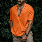 Wyatt | Men’s Short Sleeve Button Front Shirt | Open Collar Solid Color Casual Wear-Men Shirt-Pick NewYork