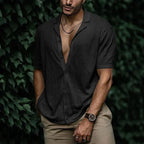 Wyatt | Men’s Short Sleeve Button Front Shirt | Open Collar Solid Color Casual Wear-Men Shirt-Pick NewYork