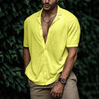 Wyatt | Men’s Short Sleeve Button Front Shirt | Open Collar Solid Color Casual Wear-Men Shirt-Pick NewYork