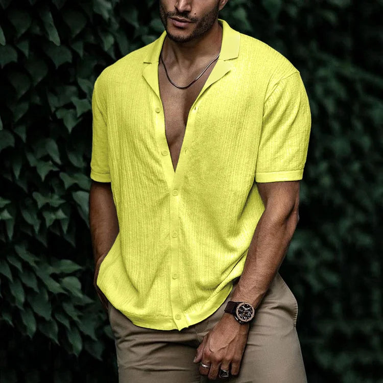Wyatt | Men’s Short Sleeve Button Front Shirt | Open Collar Solid Color Casual Wear-Men Shirt-Pick NewYork