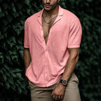 Wyatt | Men’s Short Sleeve Button Front Shirt | Open Collar Solid Color Casual Wear-Men Shirt-Pick NewYork