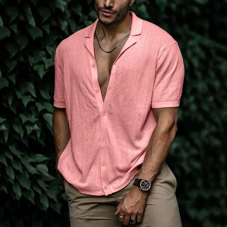 Wyatt | Men’s Short Sleeve Button Front Shirt | Open Collar Solid Color Casual Wear-Men Shirt-Pick NewYork