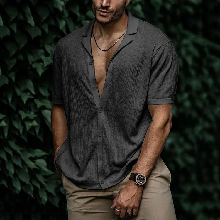 Wyatt | Men’s Short Sleeve Button Front Shirt | Open Collar Solid Color Casual Wear-Men Shirt-Pick NewYork