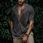 Wyatt | Men’s Short Sleeve Button Front Shirt | Open Collar Solid Color Casual Wear-Men Shirt-Pick NewYork